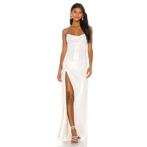 Lovers + Friends Maia Cowl Neck Slip Gown Maxi Dress Cloud Metallic Small